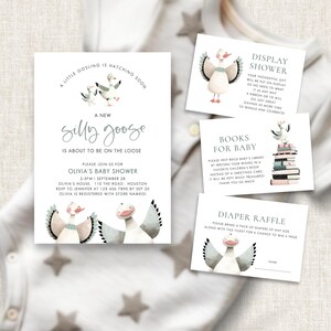 Silly Goose Baby Shower Bundle Template, INSTANT DOWNLOAD, Phone Invite, Display Shower, Diaper Raffle, Books for Baby Corjl Editable BA-20