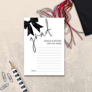 Advice & Wishes Grad Enclosure Template, Printable INSTANT DOWNLOAD, Black Bow Graduation, High School Graduate, 3.5x5" Corjl Editable gr-11