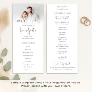 Photo Wedding Printable Program Template - 4 x 9" Order of Ceremony 4 x 9", Editable in Corjl we-21