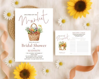 Bridal Shower Invitation with Recipe Card – Fresh off the Market Theme, Printable Template