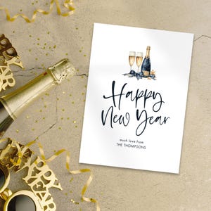 Happy New Year Card Template, Printable INSTANT DOWNLOAD, Phone Size New Years Greeting, Bubbly, Minimalist Modern, Corjl Editable NY-08