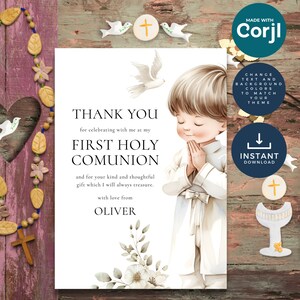 First Holy Communion for Boy Thank You Minimalist Template, Printable INSTANT DOWNLOAD, Phone Size, Thanks Corjl Editable cm-01