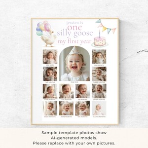 One Silly Goose Milestone Photo Sign Template, Printable, INSTANT DOWNLOAD, Girl First Birthday, 1st Year Poster 16x20" Corjl Editable BI-10