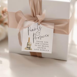 Pearls & Prosecco Bridal Shower Favor Tag Template, Printable INSTANT DOWNLOAD, Minimalist Thank you Bachelorette Party Corjl Editable BR-31