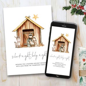 Christmas Card Template, Printable INSTANT DOWNLOAD,  Xmas Holiday Electronic Greeting, Silent Night, Nativity Scene, Corjl Editable CH-27