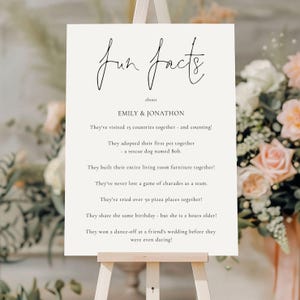 Wedding Fun Facts Sign, Printable, INSTANT DOWNLOAD, Newlyweds, About the Bride & Groom, Minimalist Signage, Corjl Editable Template WE-30