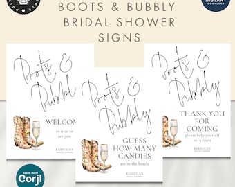 Boots and Bubbly Bridal Shower Games and Signs Bundle, Printable, INSTANT DOWNLOAD, Country Cowgirl Corjl Editable Template 8x10" BR-29