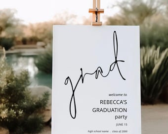 Graduation Party Welcome Sign, Printable, INSTANT DOWNLOAD, Grad black script, Minimalist, Entrance Poster, Corjl Editable Template GR-01