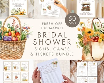 Fresh off the Market Bridal Shower Bundle, INSTANT DOWNLOAD, Farmers Market Theme, Signs, Games & Tickets, Corjl Editable Template BR-31