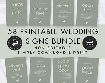 Minimalist Wedding Sign Sage Green Bundle INSTANT DOWNLOAD Printable Table Numbers, Reception Signs, Modern Table Signage Non-Editable si-03