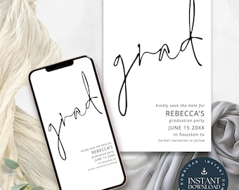 Graduation Party Save the Date Template, Printable INSTANT DOWNLOAD, Graduate Party Save the Date Electronic Invite, Corjl Editable gr-01