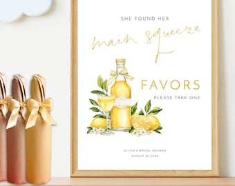 Main Squeeze Favors Sign Template, Printable INSTANT DOWNLOAD, Bridal Shower, Lemon, Limoncello Table Signage 8 x 10" Corjl Editable BR-36