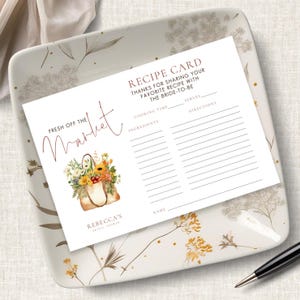 Fresh off the Market Bridal Shower Recipe Card Template, INSTANT DOWNLOAD, Recipes for Bride, Farmers Market, 5x3.5&quot; Corjl Editable BR-31