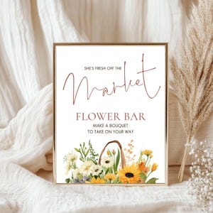 She&#39;s Fresh Off the Market Bridal Shower Sign Template, Printable INSTANT DOWNLOAD, Flower Bar, Table Signage, 8 x 10&quot; Corjl Editable BR-31