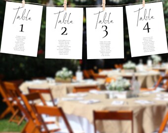 Table Number Names Seating Chart, Template, Printable INSTANT DOWNLOAD, Hanging Seating Plan Card, Black White, Wedding Corjl Editable we-30