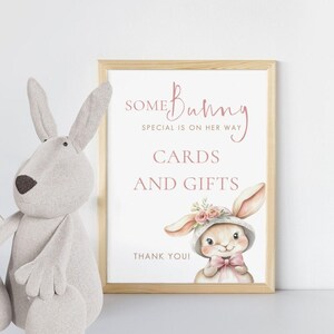 Bunny Cards & Gifts Sign, Baby Shower Table Signage Template, Printable INSTANT DOWNLOAD, Some Bunny Special, Modern, Corjl Editable BA-19