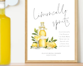 Limoncello Spritz Bar Sign Template, Printable INSTANT DOWNLOAD, Drinks Recipe, Main Squeeze Bridal Shower, 8 x 10" Corjl Editable BR-36