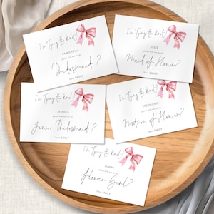 Bridesmaid Proposal Card Pink Bow Template, INSTANT DOWNLOAD, Bridal Party Requests, Will You Be My, Maid of Honor, 5 x 3.5" Corjl Editable