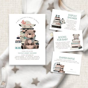 A New Chapter is About To Begin Invite Bundle Template, INSTANT DOWNLOAD, Display Baby Shower, Diaper Raffle, Books, Corjl Editable BA-21