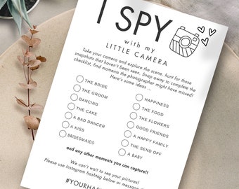 Printable Wedding I Spy with My Little Camera Game, INSTANT DOWNLOAD, Wedding Table Activity, Reception Game. Editable Template WE-01