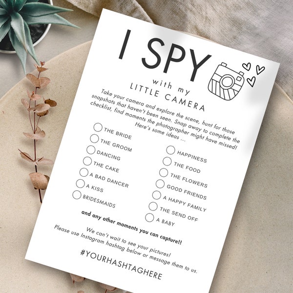 Printable Wedding I Spy with My Little Camera Game, INSTANT DOWNLOAD, Wedding Table Activity, Reception Game. Editable Template WE-01