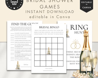 Pearls Prosecco Bridal Shower Games, Printable, Digital INSTANT DOWNLOAD, Minimalist Game Bundle, Editable Canva Editable Template, we-44