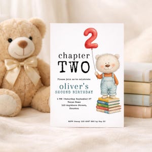 Chapter Two Birthday Invitation – Second Birthday, Bear Theme, Editable Corjl Template BI-14