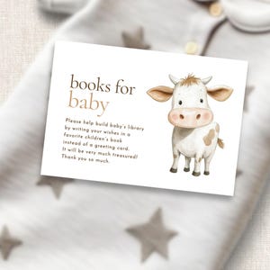 Holy Cow Books for Baby Template, INSTANT DOWNLOAD, Cartoon Cow, Baby Shower Activity, Digital Enclosure Card, 5X3.5 Corjl Editable BA-23