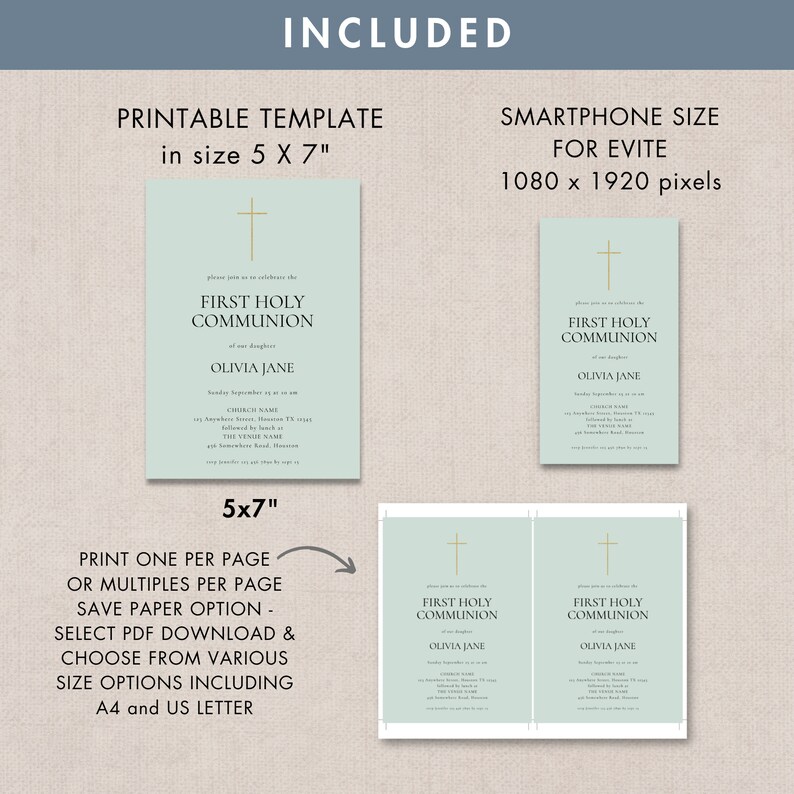 Communion Mint First Holy Communion Invitation, Mint Green, Printable Template ...