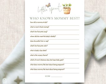 Little Sprout Baby Shower Activity Template, Printable, INSTANT DOWNLOAD, Who Knows Mommy Best Game, Garden, 5 x 7", Corjl Editable BA-27.