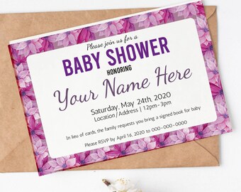 Floral Purple Baby Girl Shower Invitation