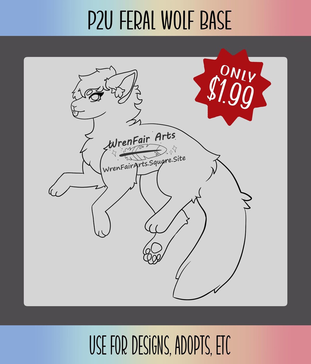 Feral Wolf Base | Pay-to-use Line Art for Adoptables & Character ...