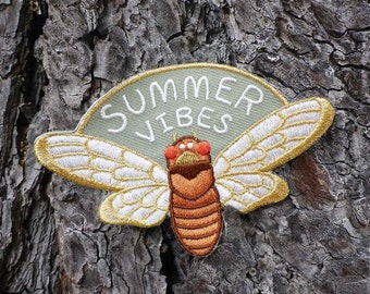 Parche de cigarras - Parche de verano - Parche de insectos - Parche de bichos - Parche de exteriores - Parche dorado - Parche de naturaleza