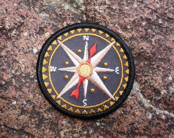 Charcoal Antique Compass Patch - Adventure Patch - Traveler Patch - Travel Patch - Outdoors Patch - Nature Patch - Travellers Patch