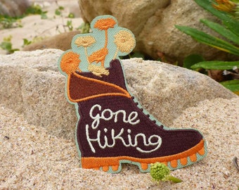 Gone Hiking Embroidered Patch – Boot with Flowers, Adventure Travel