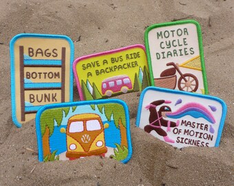 Backpacker's Patch Batch - Kombi Van Patch - Travel Patch - Motorcycle Patch - Travel Gift - Travel Accessories - Colourful Patches