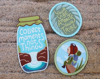 Embroidered Travel Patches – Collect Moments, Pilot, Tribe Vibe Set