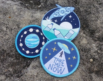 Blue Worlds Patch Batch - Alien Patch - Spaceship Patch - Neptune Patch - Planet Patch - Whale Patch - Environmentalist Patch