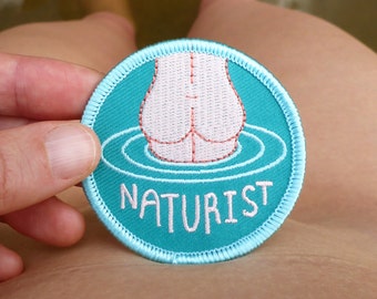 Naturist Embroidered Patch – Skinny Dipping, Hippie Traveler