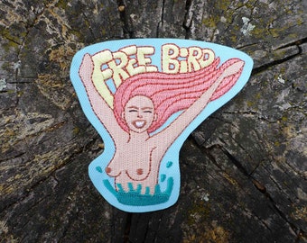 Free Bird Patch - Skinning Dipping Patch - Naturist Patch - Nudist Patch - Hippie Patch - Wild Patch - Travel Patch - Feminist