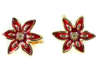 Vintage costume jewelry enamel flower shape wedding bridal clip on earrings