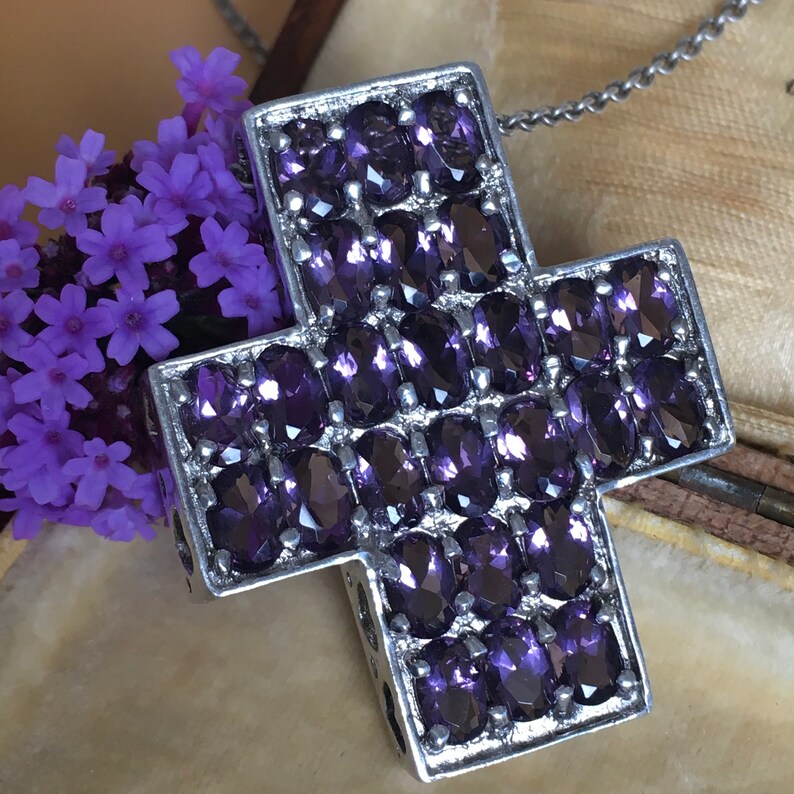 925 Sterling Silver Amethyst Paste Cross Necklace - Etsy