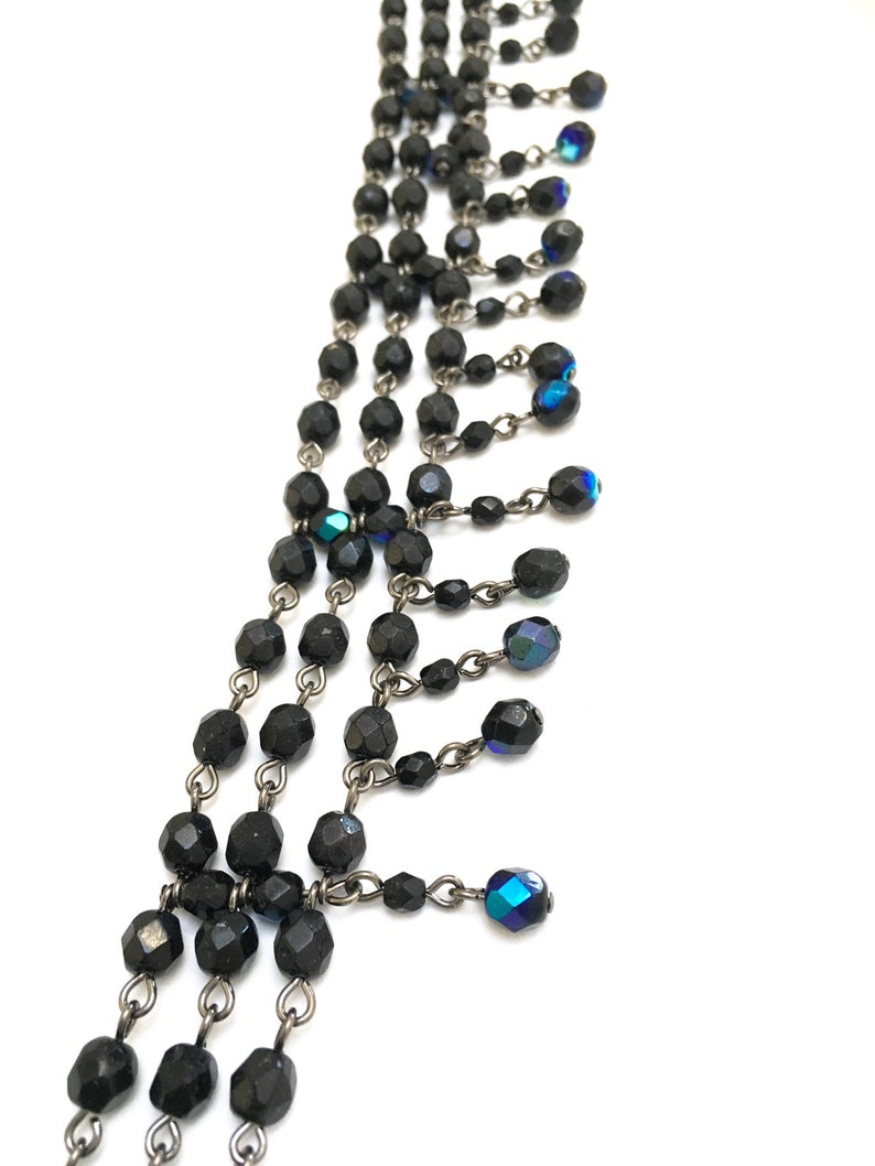 Vintage black and dark blue beaded choker