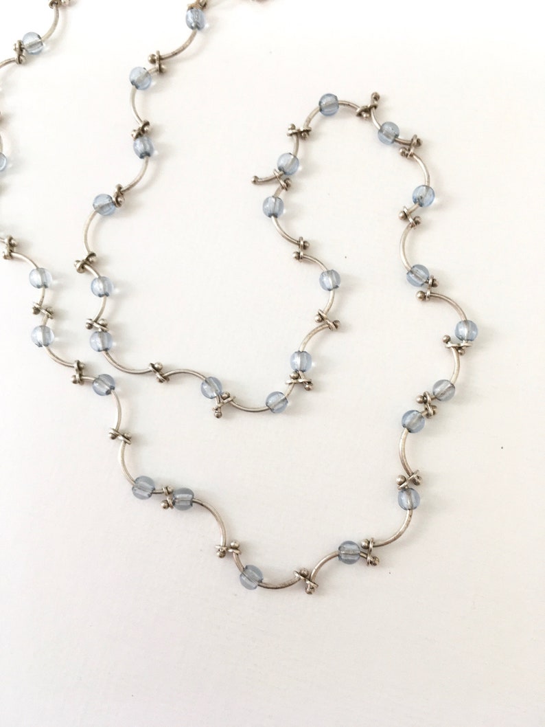 Vintage costume jewelry baby blue beaded necklace