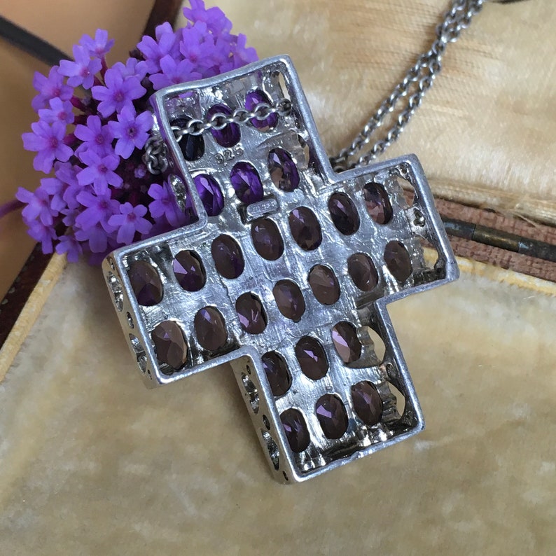 925 Sterling Silver Amethyst Paste Cross Necklace - Etsy