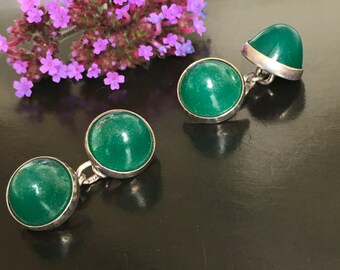 French Silver Jade Paste Cufflinks