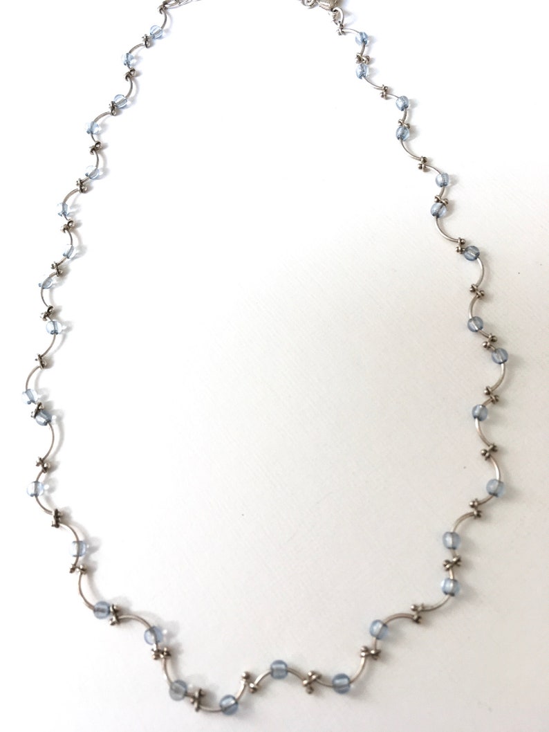 Vintage costume jewelry baby blue beaded necklace