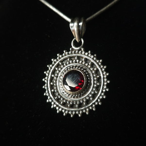 "ATHENA" Necklace with Almandine Garnet Pendant set in 925 Silver