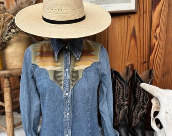Western Wool & Denim Pearl Snap Shirt