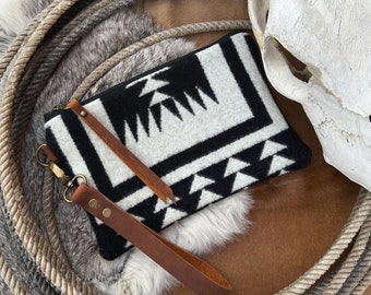 Genuine wool & leather Clutch, handbag, purse, wool bag